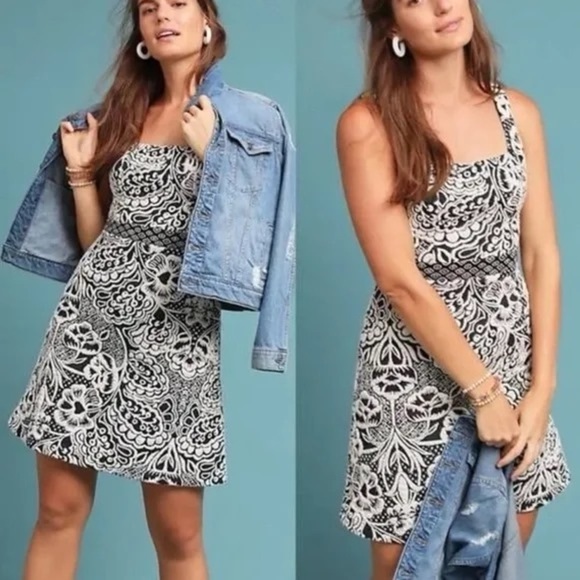 Anthropologie Ett:Twa Valery Dress Jacquard Sleeveless Square Neck Size XS - Picture 2 of 10